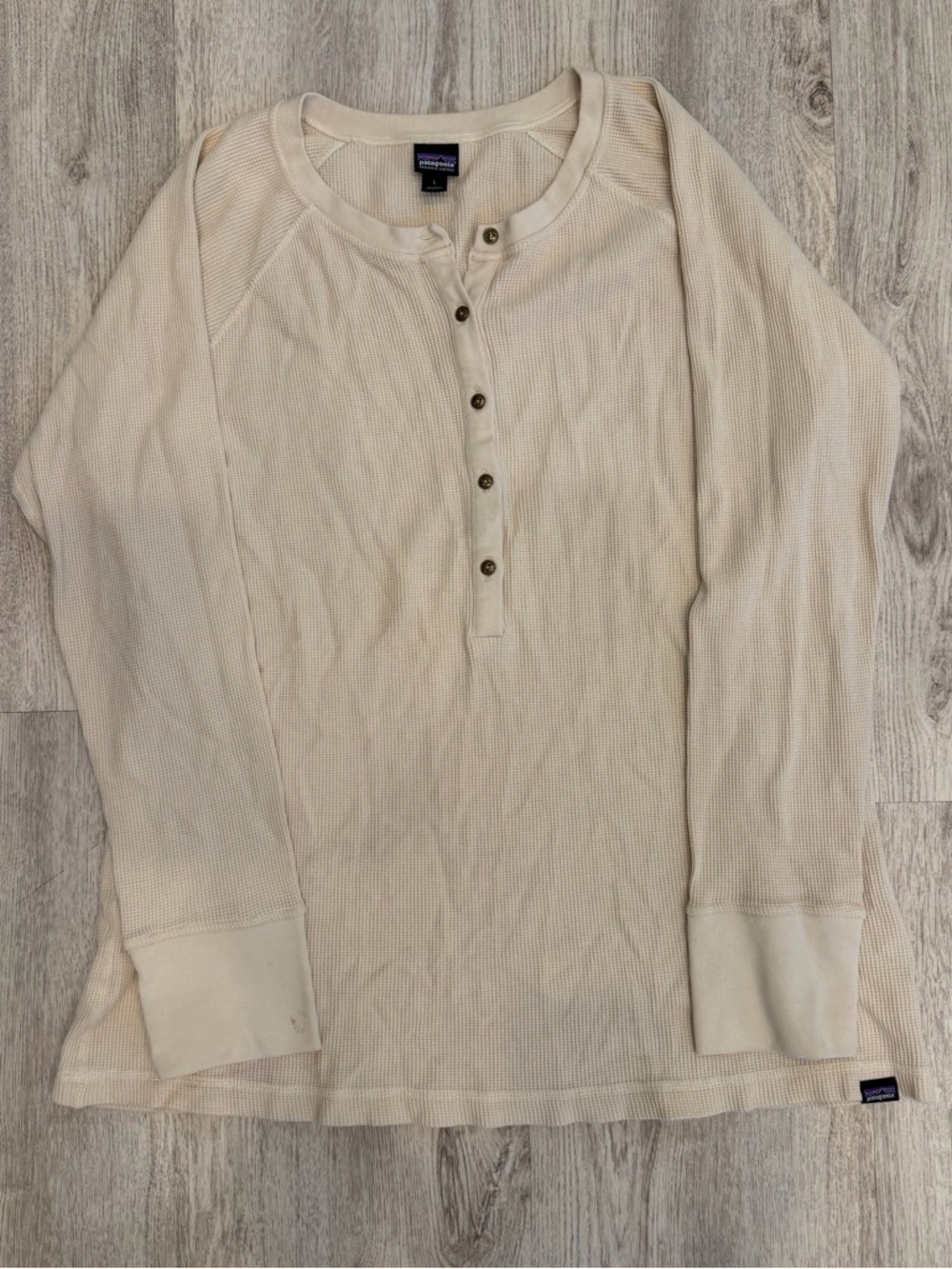 Patagonia Cream Waffle-Knit Long Sleeve Henley